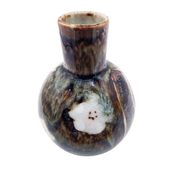 Vintage Bud Vase Wony  Japan Cherry Blossom Drip Glaze Handmade Pottery Kitschy - Picture 10 of 16